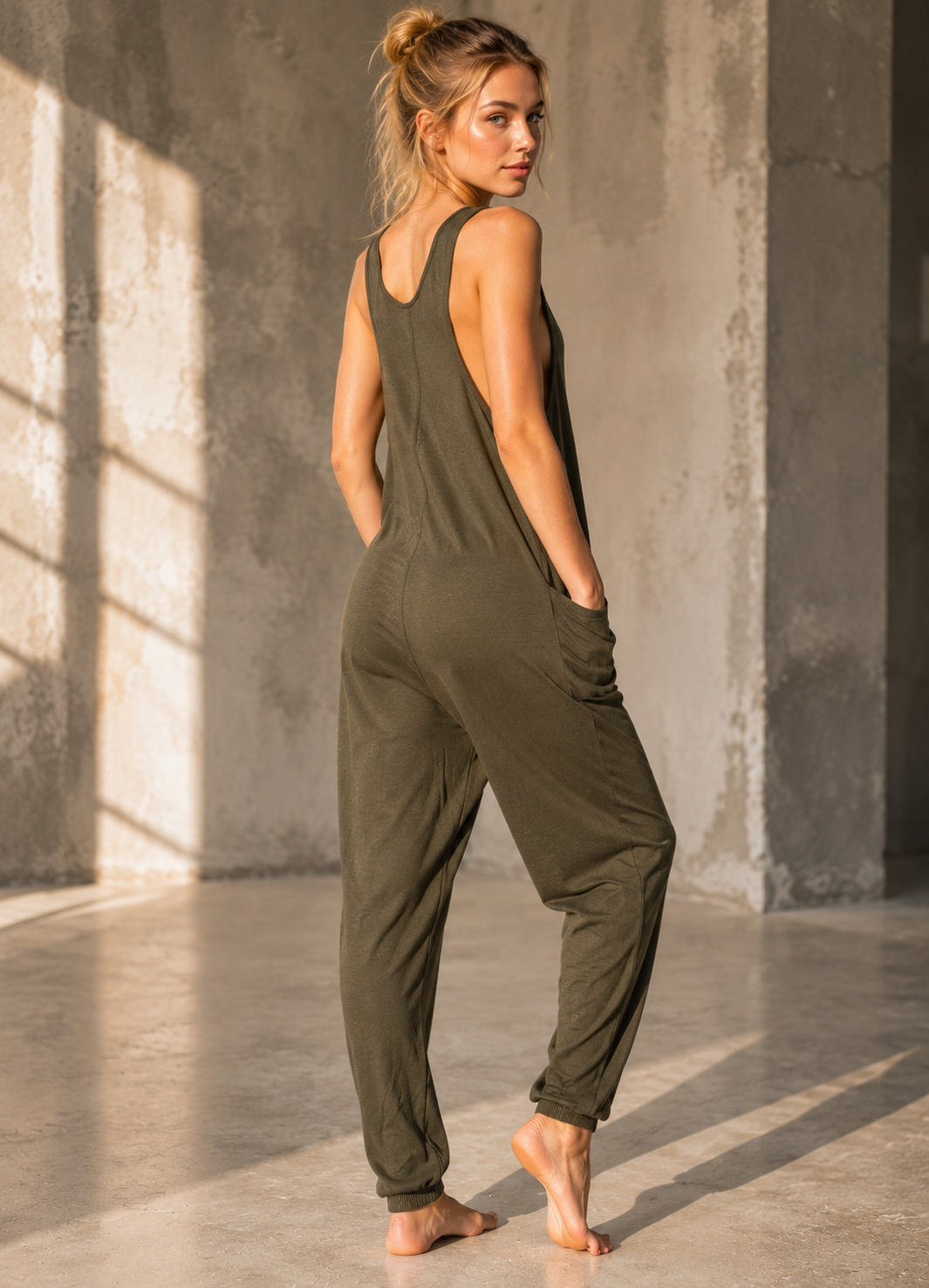 Women's Soft Drape Pocket Romper Made in USA