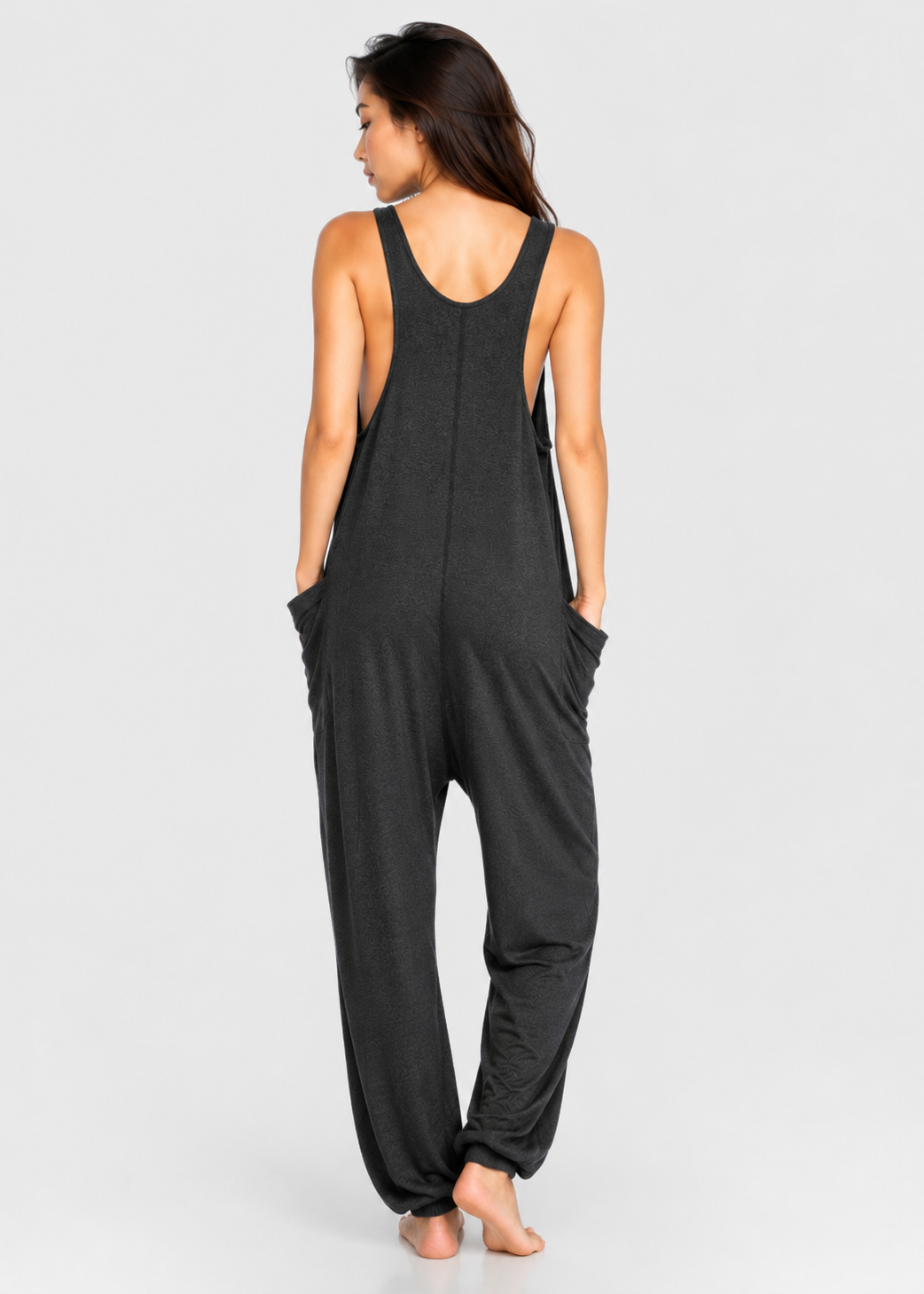 Women's Soft Drape Pocket Romper Made in USA detail view 5