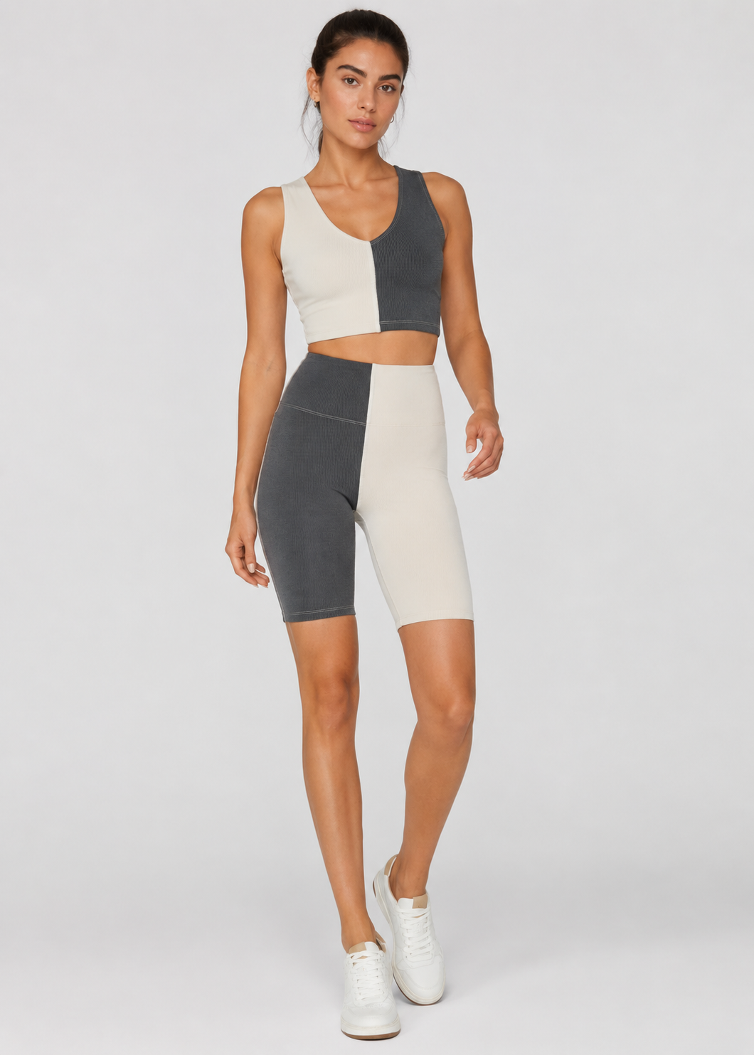Women's Two Tone Shorts Yoga 2-Piece Set Made in USA detail view 2