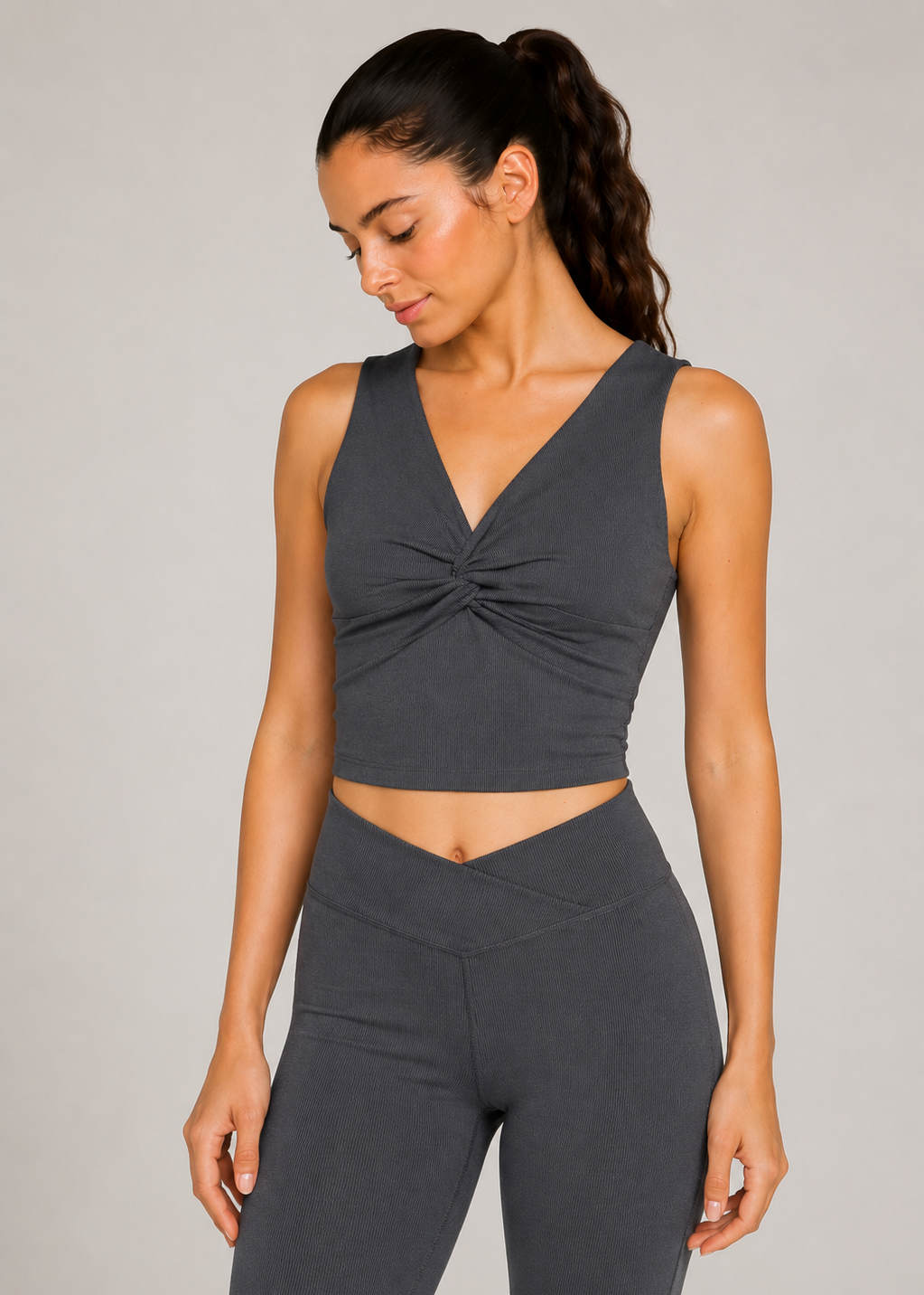 Women's Cross Front Rib Crop Top Made in USA detail view 2
