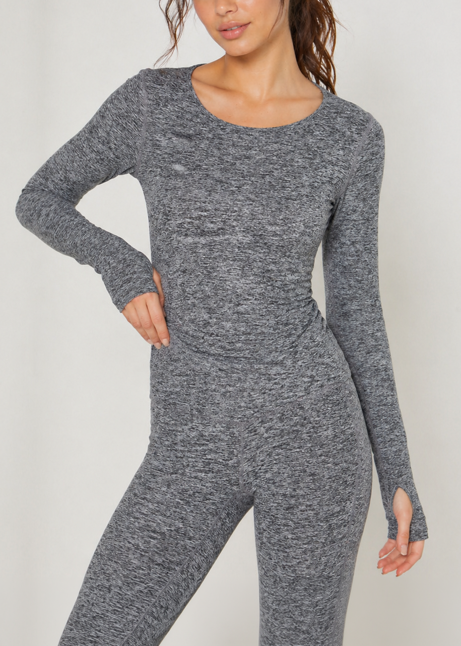 Women's Soft Heather Jersey Long Sleeve Thumbhole Top Made in USA detail view 8