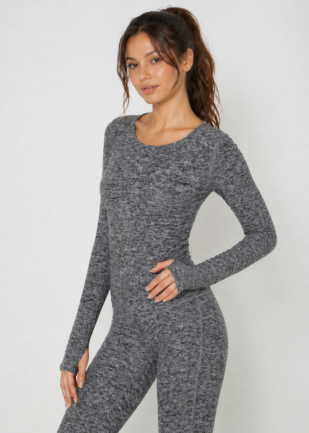 Women's Soft Heather Jersey Long Sleeve Thumbhole Top Made in USA detail view 9