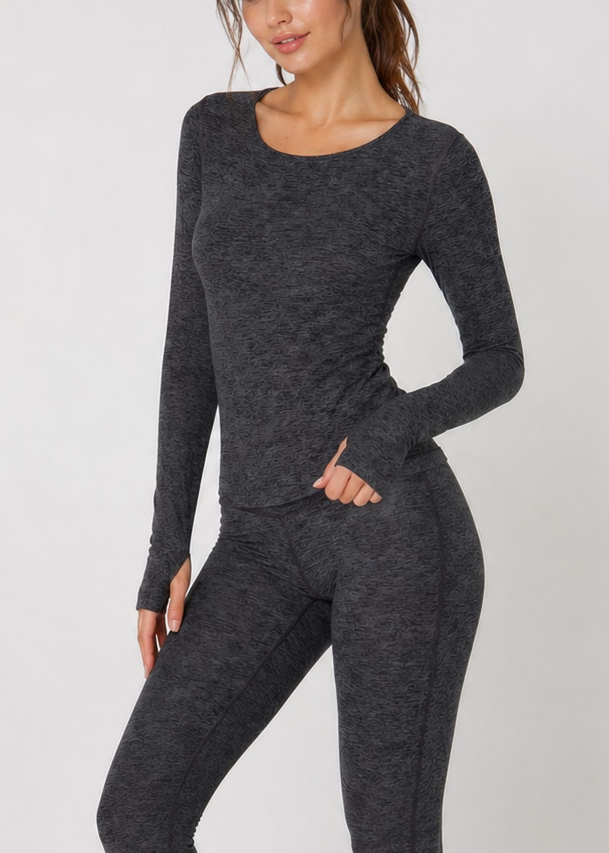 Women's Soft Heather Jersey Long Sleeve Thumbhole Top Made in USA detail view 11