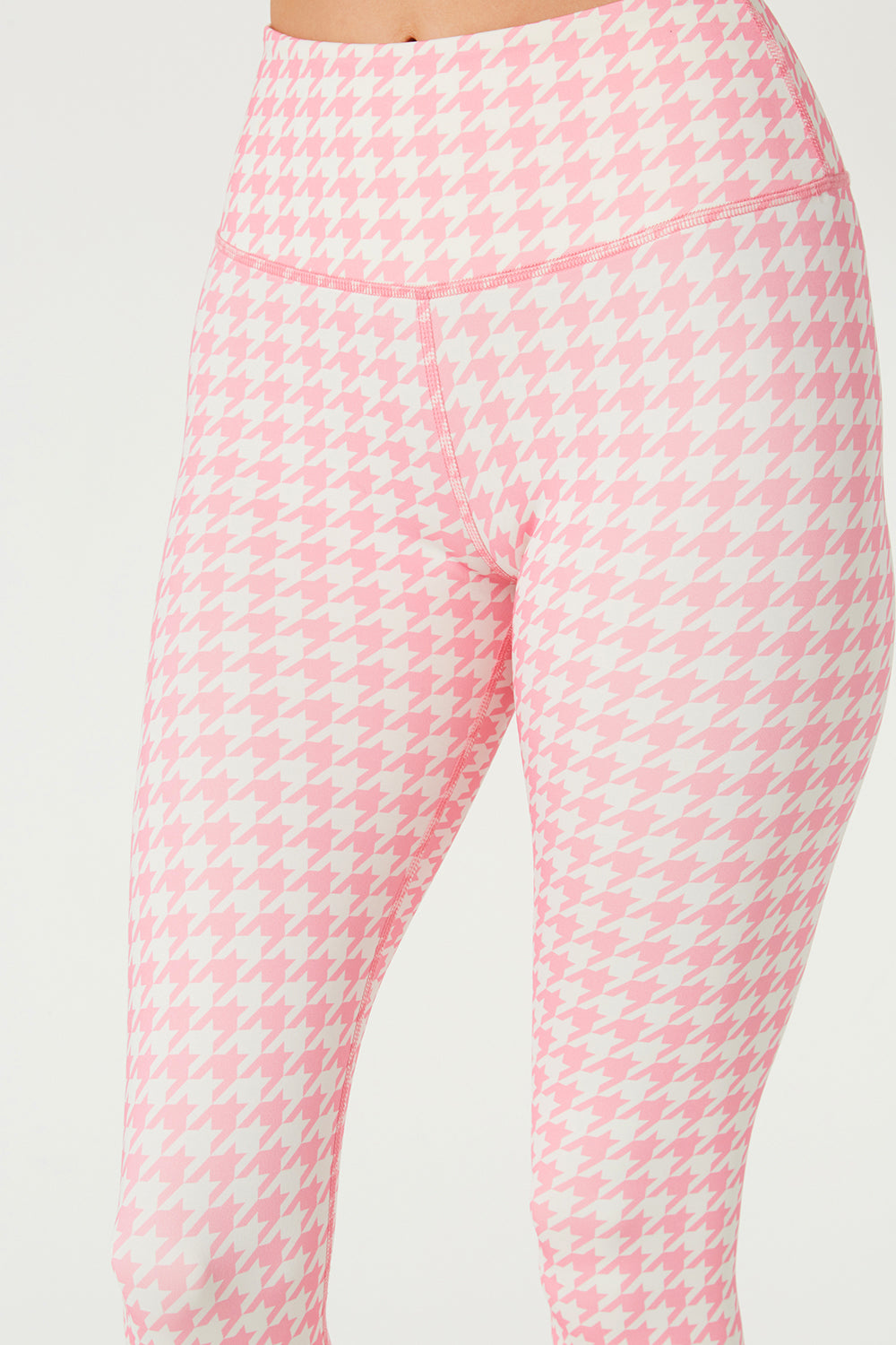 Women's Pink Houndstooth Cropped Leggings Made in USA detail view 1