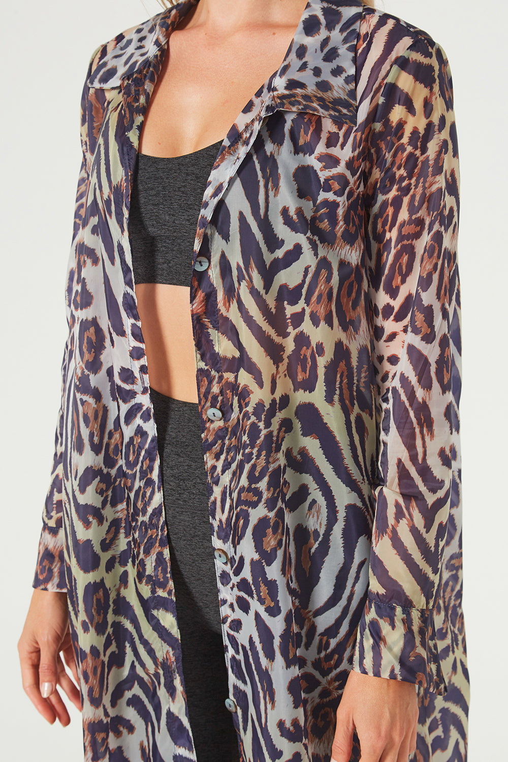 Women's Wild Side Maxi Cover Up Shirt Made in USA detail view 3